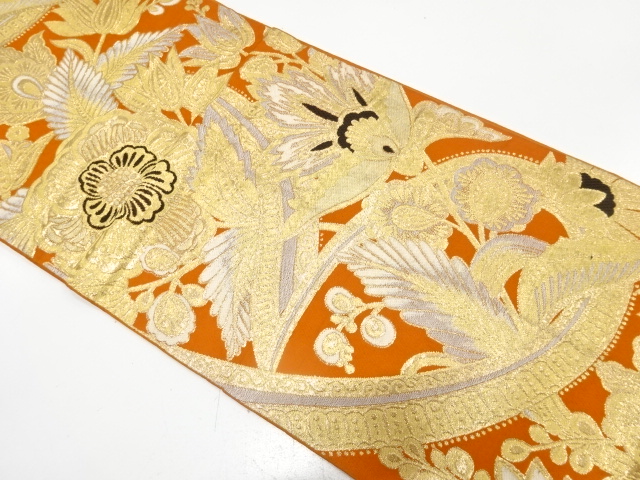 JAPANESE KIMONO / ANTIQUE FUKURO OBI / SILK / WOVEN FLORAL SARASA